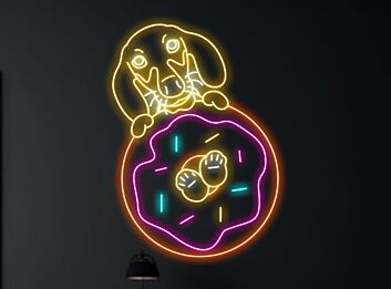 Dackel mit Donut LED-Neonschild für Café und Wohnzimmer
