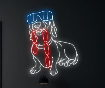 Neon LED Wandlicht mit süßem Hund Motiv und Sonnenbrille für Wohnzimmer Schlafzimmer Kinderzimmer oder moderne Wanddekoration