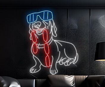 Neon LED Wandlicht mit süßem Hund Motiv und Sonnenbrille für Wohnzimmer Schlafzimmer Kinderzimmer oder moderne Wanddekoration