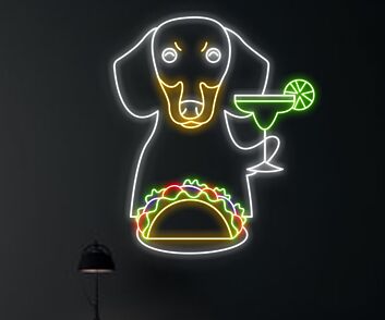 Dackel mit Taco und Cocktailglas LED-Neonschild für Bar Restaurant