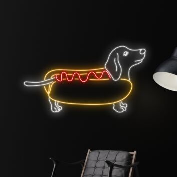 Brighten Up Your Space with Charm: Dachshund Hot Dog LED Sign, Perfect for Home Decor, Bars, and Parties