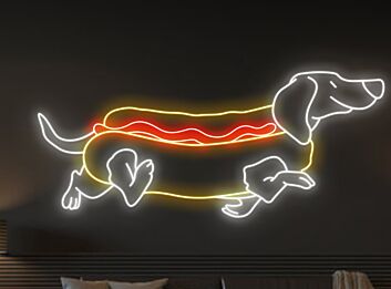 Dackel im Hotdog Kostüm LED-Neonschild Wohnzimmer Bar