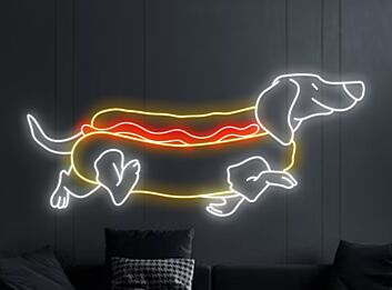 Dackel im Hotdog Kostüm LED-Neonschild Wohnzimmer Bar