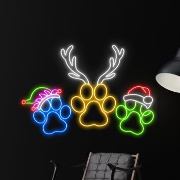 Brighten Your Festive Celebrations and Spaces: Dog Paw Reindeer Horn LED Neon Sign – Perfect for Home Decor, Office Glow, and Christmas Parties.