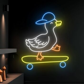 Ente auf Skateboard mit Hut LED-Neonschild Wohnzimmer Kinderzimmer