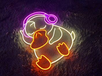 Süßes Neon LED Wandlicht mit Ente und Kopfhörern für Kinderzimmer Schlafzimmer Wohnzimmer oder moderne Raumdekoration