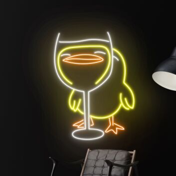 Neon LED Wandlicht mit Ente hinter Weinglas für Küche Esszimmer Bar oder stilvolle Wanddekoration