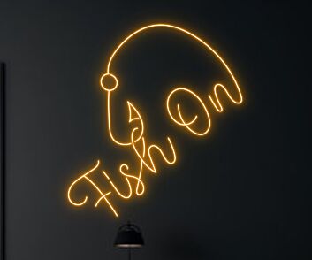 Brighten Up Any Space: Fish On Led Neon Sign - Perfect for Home Decor, Offices, Stores, Bars, Weddings, and Parties for Sea Animal Enthusiasts and Fishing Fans.