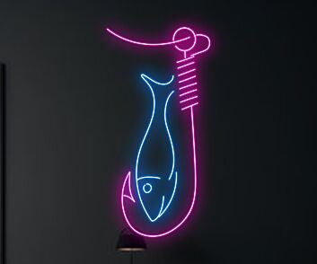 Fisch am Angelhaken LED-Neonschild für Restaurant Bar