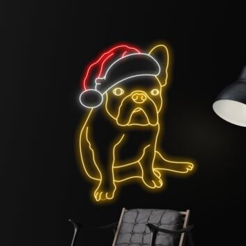 Französische Bulldogge mit Weihnachtsmütze LED-Neonschild Wohnzimmer Weihnachten