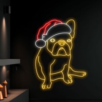 Französische Bulldogge mit Weihnachtsmütze LED-Neonschild Wohnzimmer Weihnachten