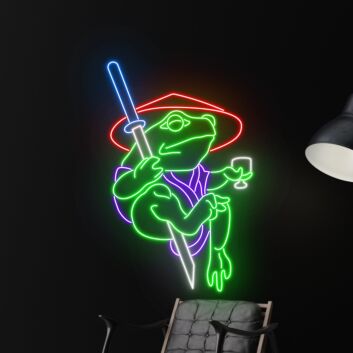 Frosch mit Schwert und Getränk LED-Neonschild für Bar und Wohnzimmer