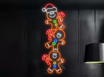Lebkuchenmännchen mit Zuckerstange LED-Neonschild für Weihnachten Wohnzimmer