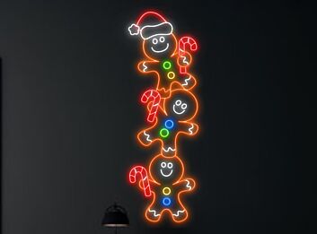 Lebkuchenmännchen mit Zuckerstange LED-Neonschild für Weihnachten Wohnzimmer
