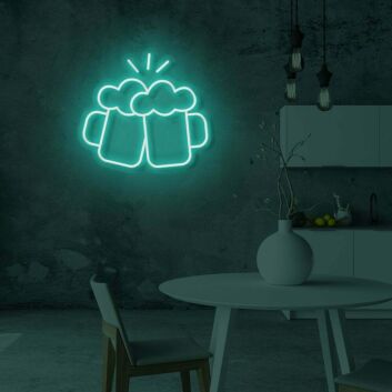 zwei Bierkrüge mit Schaum LED-Neonschild für Bar Küche
