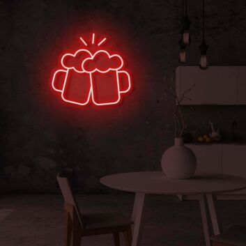 zwei Bierkrüge mit Schaum LED-Neonschild für Bar Küche