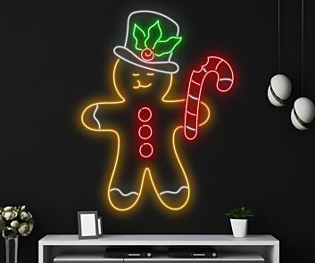 Lebkuchenmann mit Zuckerstange LED-Neonschild Weihnachten Wohnzimmer