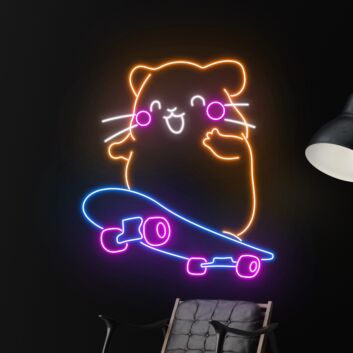 Hamster auf Skateboard LED-Neonschild für Kinderzimmer und Freizeitraum