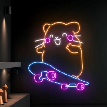 Hamster auf Skateboard LED-Neonschild für Kinderzimmer und Freizeitraum