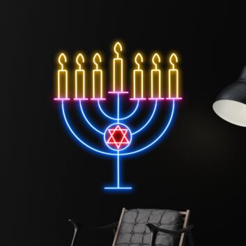 Menora mit Davidstern LED-Neonschild für Wohnzimmer und religiöse Feier