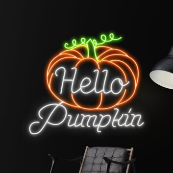 Hello Pumpkin LED-Neonschild Wohnzimmer Herbstdeko