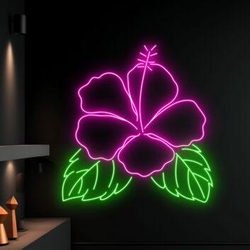 Hibiskusblüte mit Blättern LED-Neonschild Wohnzimmer Café
