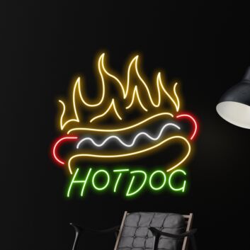 Hotdog mit Flammen LED Neonschild für Imbiss und Restaurant