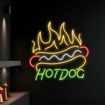 Hotdog mit Flammen LED Neonschild für Imbiss und Restaurant