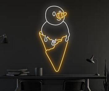 Eiswaffel mit Schneemannfigur LED-Neonschild für Café Eisdiele