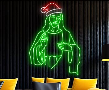 Heilige Figur mit Weihnachtsmütze LED-Neonschild Wohnzimmer Weihnachtsdekoration