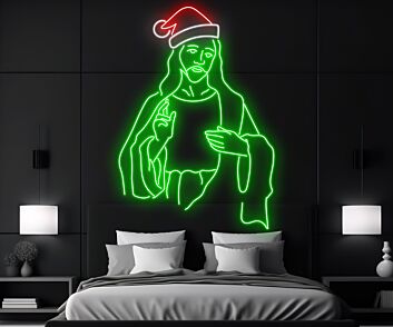 Heilige Figur mit Weihnachtsmütze LED-Neonschild Wohnzimmer Weihnachtsdekoration