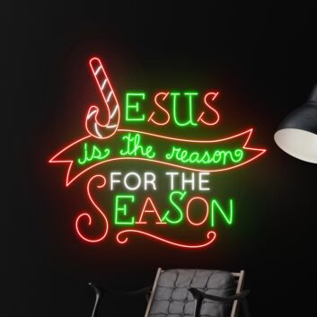Jesus is the reason for the season LED-Neonschild Wohnzimmer Weihnachten