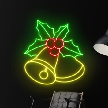 Weihnachtsglocken mit Stechpalmenblättern LED-Neonschild Wohnzimmer Weihnachtsdekoration