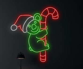 Weihnachtskoala mit Zuckerstange LED-Neonschild Wohnzimmer Weihnachtsdekoration