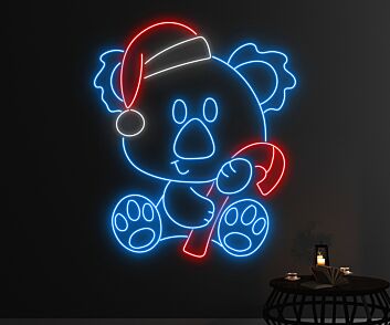 Weihnachts-Koala mit Zuckerstange LED-Neonschild Wohnzimmer Kinderzimmer