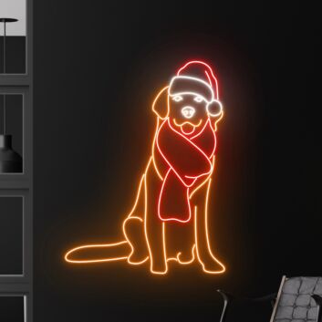 Hund mit Weihnachtsmütze und Schal LED-Neonschild Wohnzimmer Weihnachtsdeko