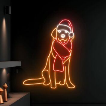 Hund mit Weihnachtsmütze und Schal LED-Neonschild Wohnzimmer Weihnachtsdeko
