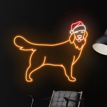 Hund mit Weihnachtsmütze LED-Neonschild Wohnzimmer Weihnachten