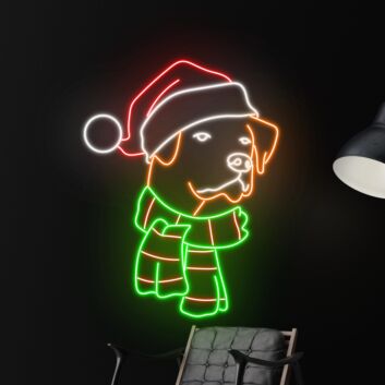 Hund mit Weihnachtsmütze und Schal LED-Neonschild Wohnzimmer Weihnachten
