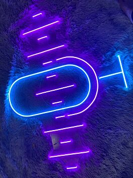 Mikrofon mit Schallwellen als LED-Neonschild