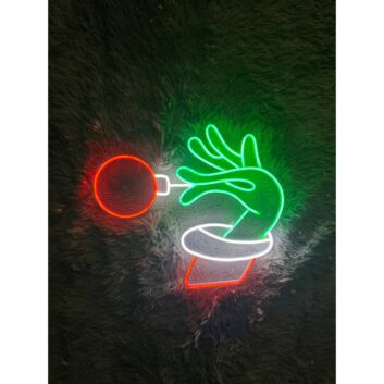 Grinch-inspirierte Hand mit Weihnachtskugel LED-Neonschild
