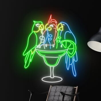Papageien mit Cocktailglas LED-Neonschild für Bar oder Wohnzimmer