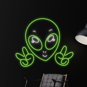 Alienkopf mit Peace-Handzeichen LED-Neonschild Gamingzimmer Bar