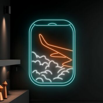 Flugzeugfenster mit Wolken LED-Neonschild Wohnzimmer Büro