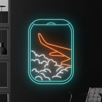 Flugzeugfenster mit Wolken LED-Neonschild Wohnzimmer Büro