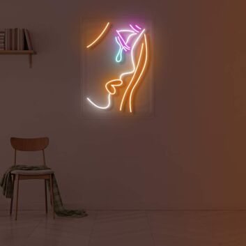 Gesicht mit Cocktailglas LED-Neonschild für Bar und Wohnzimmer