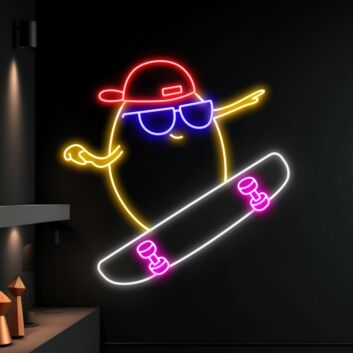 Skateboard fahrender Cartoon-Charakter LED-Neonschild für Jugendzimmer und Freizeitraum