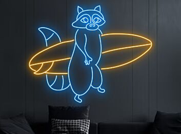 Waschbär mit Surfbrett LED-Neonschild Wohnzimmer Kinderzimmer