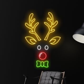 Rentierkopf mit Fliege LED-Neonschild Weihnachten Wohnzimmer
