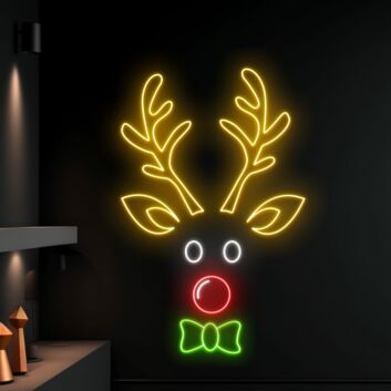 Rentierkopf mit Fliege LED-Neonschild Weihnachten Wohnzimmer